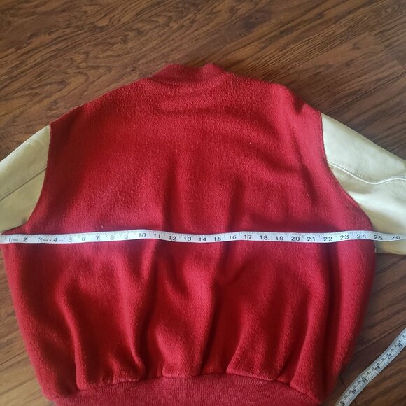 Vintage‎ DeLong Men's RED Lettermans Wool Leather Varsity Jacket USA Size 44 "M" - Picture 13 of 16